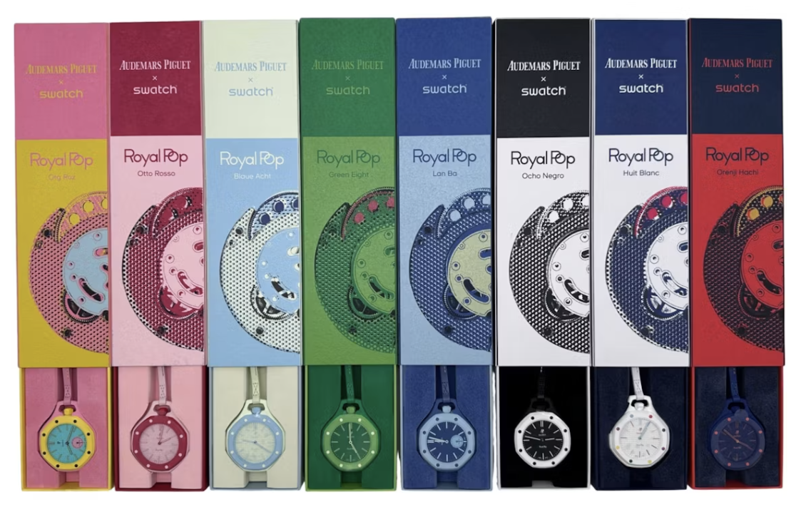 Full Royal Pop collection — all 8 colorways in presentation boxes